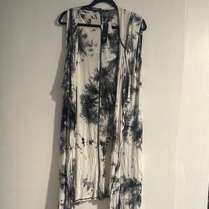 Sleeveless Hooded Tie-Dye Duster Vest